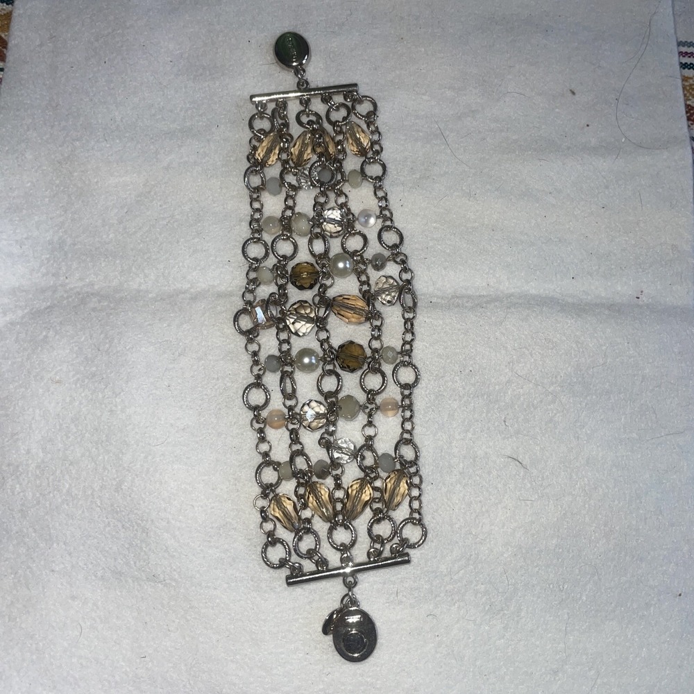 Chico's Multistranded 7 3/4" Bracelet Silver‎ Tone And Beads, Magnetic Closure